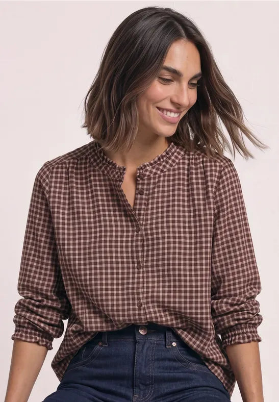 Street One Check Blouse With Frill | Blush 346946