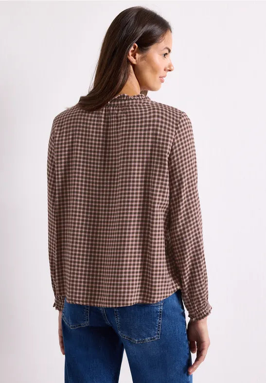 Street One Check Blouse With Frill | Blush 346946