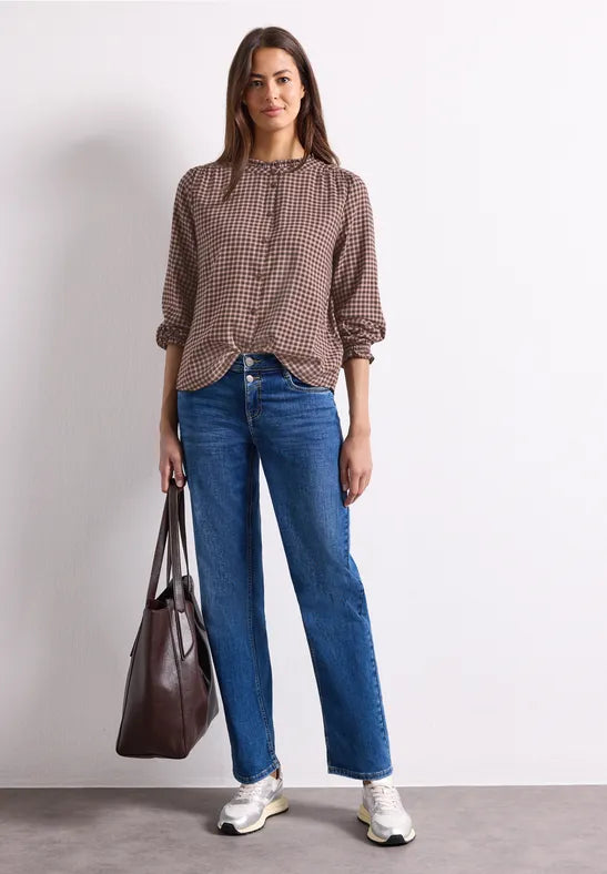 Street One Check Blouse With Frill | Blush 346946