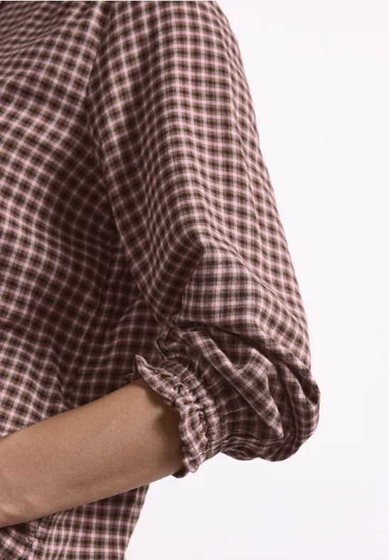 Street One Check Blouse With Frill | Blush 346946