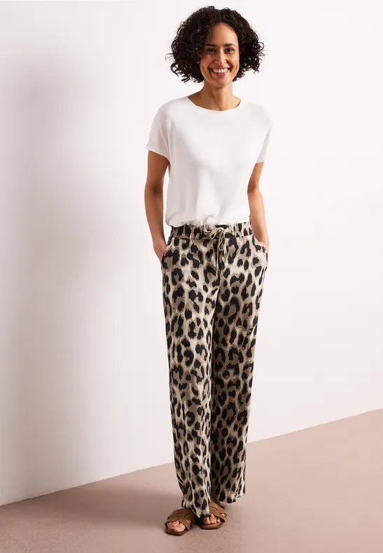 Street One Twill All Over Print High Waist Pants | Beige 380799