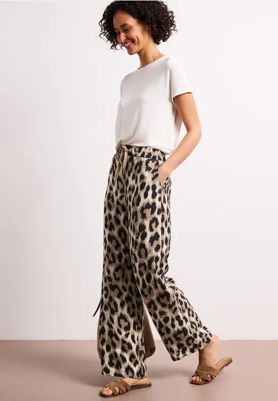 Street One Twill All Over Print High Waist Pants | Beige 380799