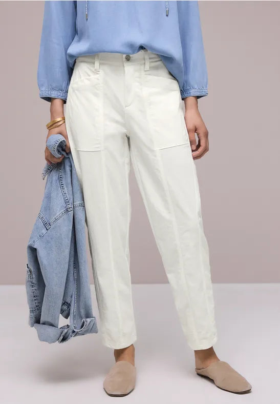 Street One High Waist Barrel Leg Trousers | Offwhite 380801