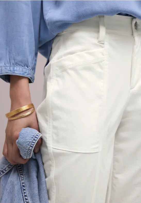 Street One High Waist Barrel Leg Trousers | Offwhite 380801