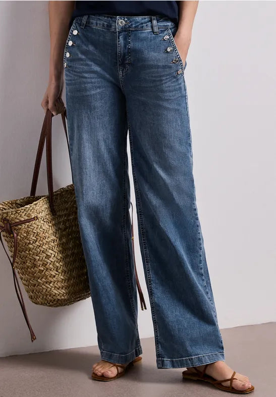 Street One Emee Wide Leg High Waist Jeans  | Med Blue 380973