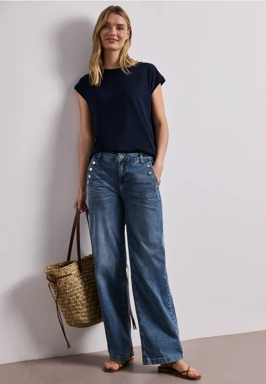 Street One Emee Wide Leg High Waist Jeans  | Med Blue 380973