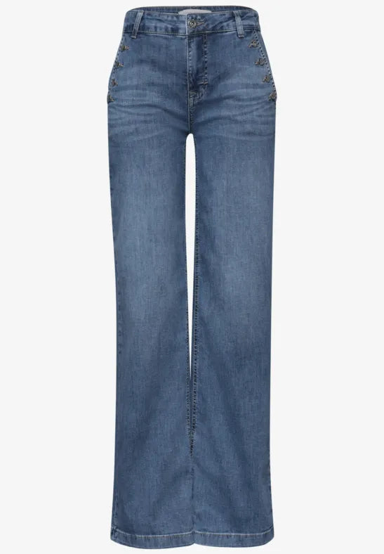 Street One Emee Wide Leg High Waist Jeans  | Med Blue 380973