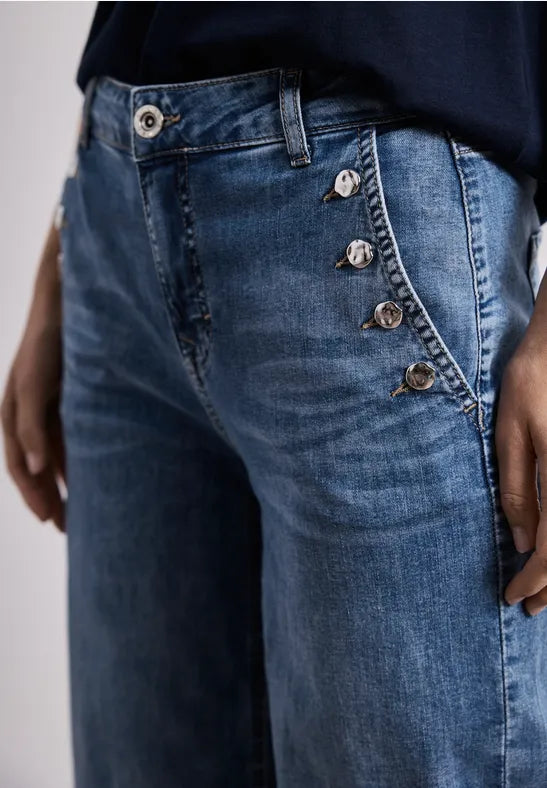 Street One Emee Wide Leg High Waist Jeans  | Med Blue 380973