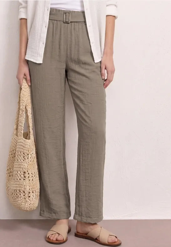 Street One Wide Leg Trousers With Belt | Dark Beige 380977