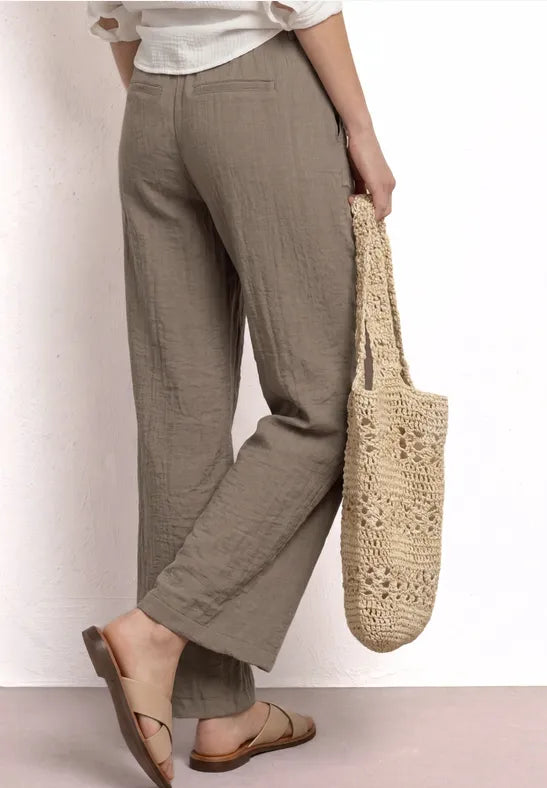 Street One Wide Leg Trousers With Belt | Dark Beige 380977