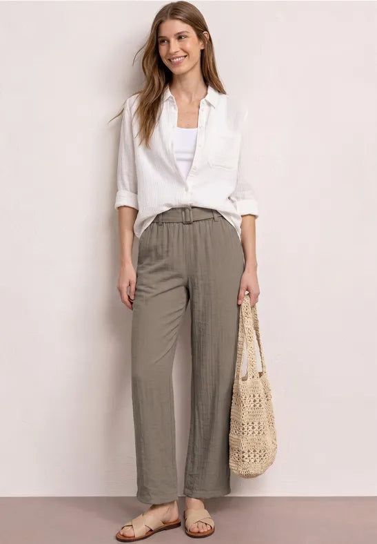 Street One Wide Leg Trousers With Belt | Dark Beige 380977
