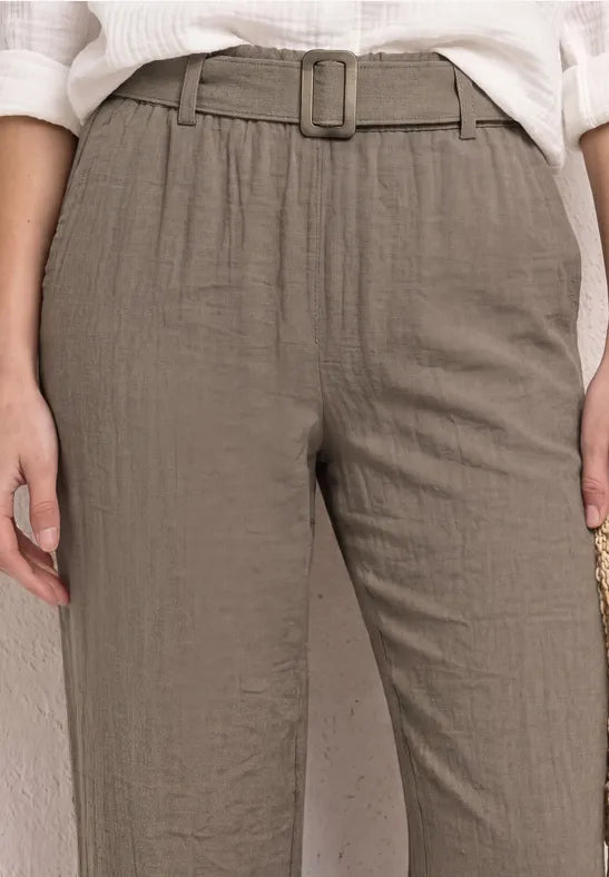 Street One Wide Leg Trousers With Belt | Dark Beige 380977