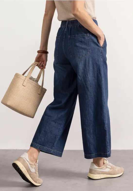 Street One Wide Leg High Waist Jeans Dark Blue - back on model