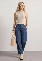 Street One Wide Leg High Waist Jeans Dark Blue - front on model