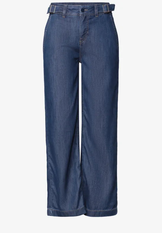 Street One Wide Leg High Waist Jeans Dark Blue - front flat lay