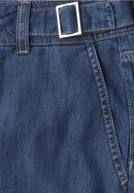 Street One Wide Leg High Waist Jeans Dark Blue - buckle and pocket close-up