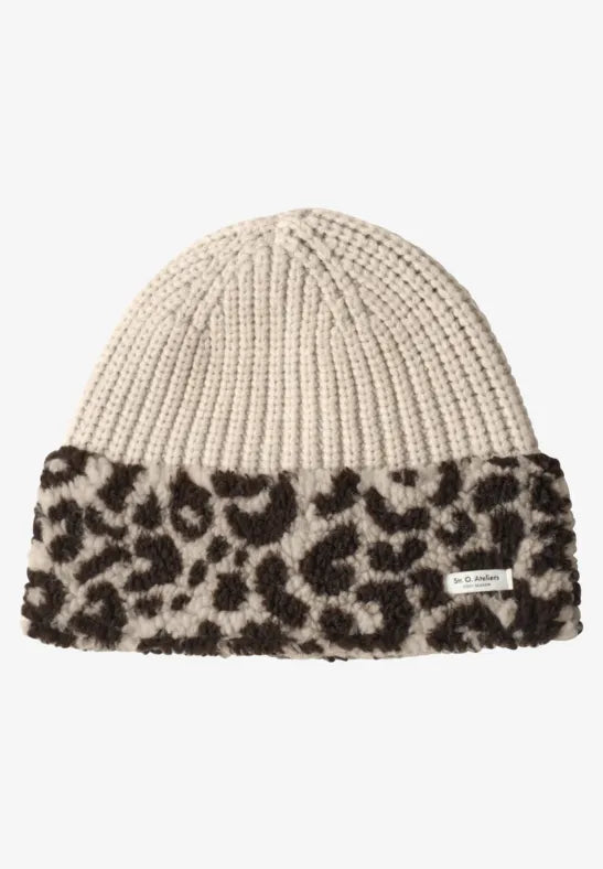 Street One  Knitted Hat with Teddy & Leopard Detail | Beige 573157