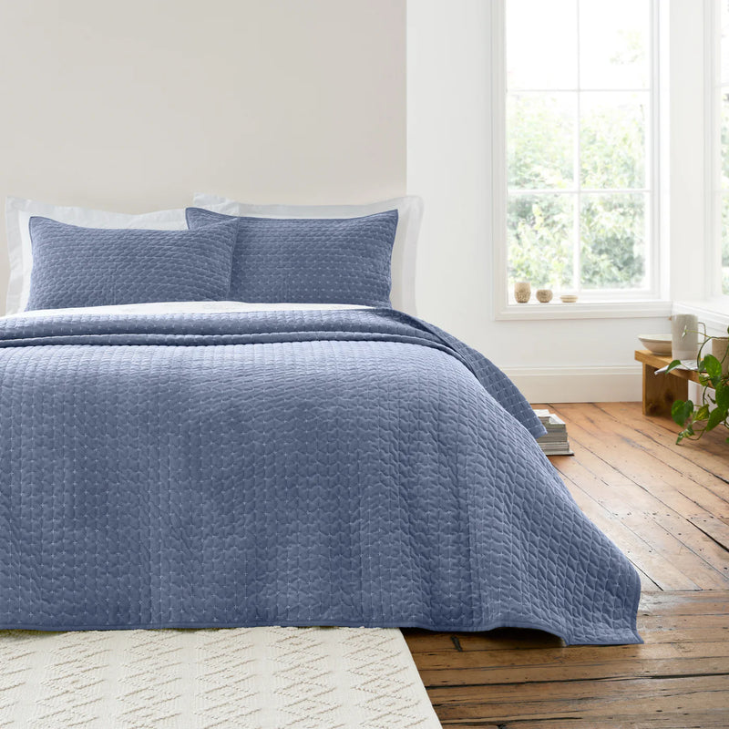 Bianca Attica  Velvet Embroidered Bedspread Blue