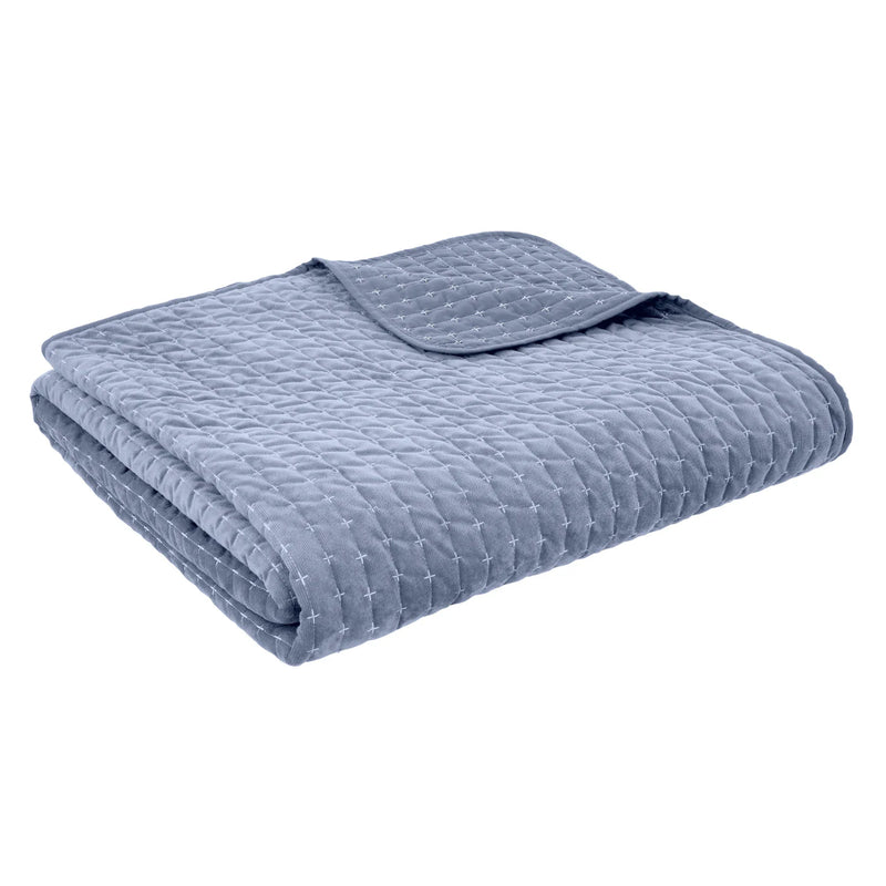 Bianca Attica  Velvet Embroidered Bedspread Blue