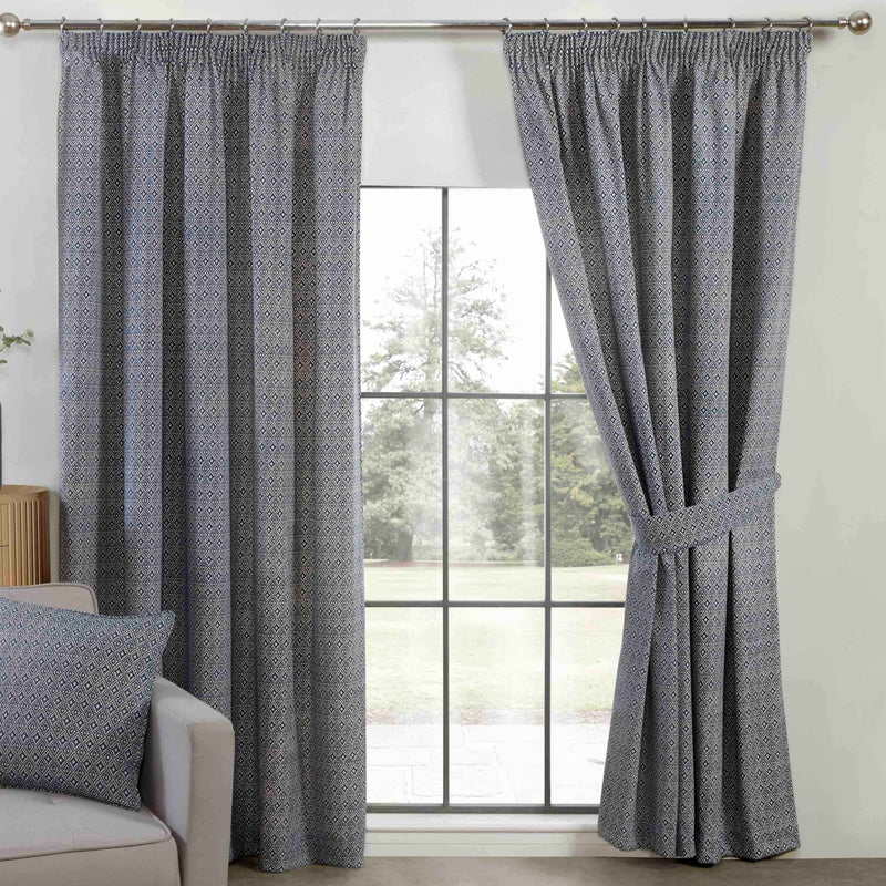 Sundor Aztec Pencil Pleat Curtains | Navy