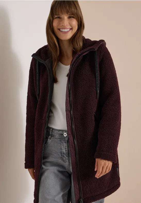 CECIL Teddy Matmix Hooded Coat | Berry 101452