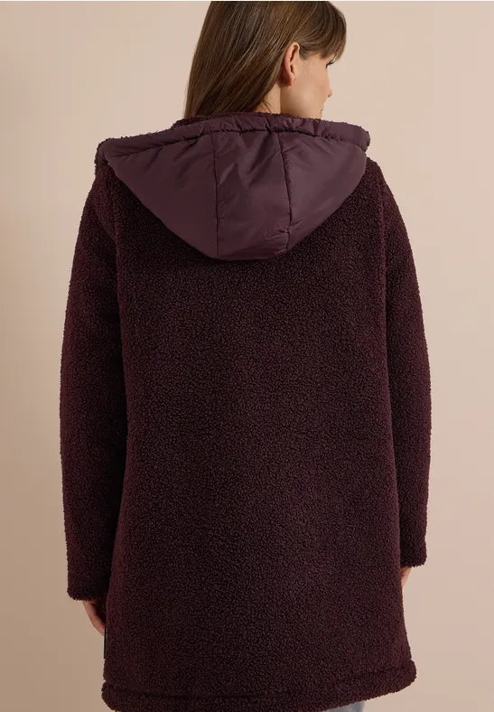 CECIL Teddy Matmix Hooded Coat | Berry 101452