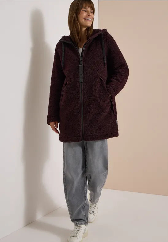 CECIL Teddy Matmix Hooded Coat | Berry 101452