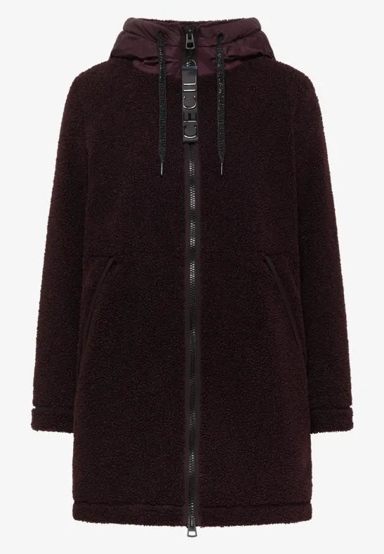 CECIL Teddy Matmix Hooded Coat | Berry 101452