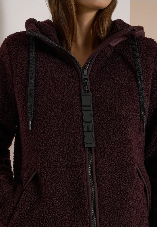 CECIL Teddy Matmix Hooded Coat | Berry 101452