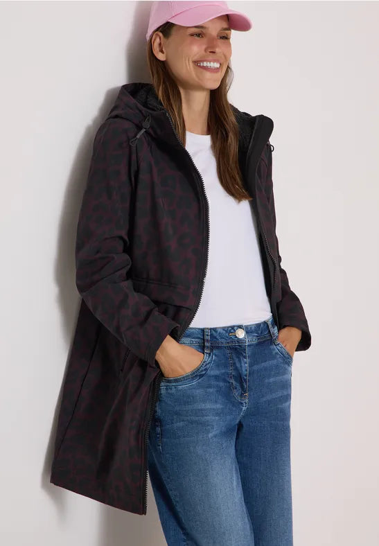 CECIL Softshell Animal Print Hooded Zip Coat | Berry 101456