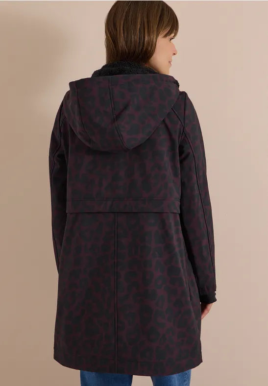 CECIL Softshell Animal Print Hooded Zip Coat | Berry 101456