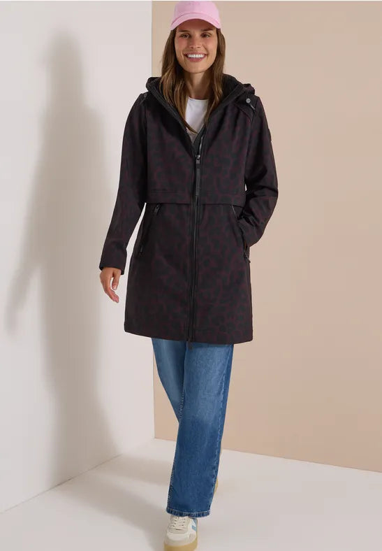 CECIL Softshell Animal Print Hooded Zip Coat | Berry 101456
