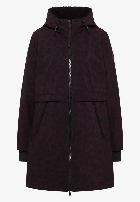 CECIL Softshell Animal Print Hooded Zip Coat | Berry 101456