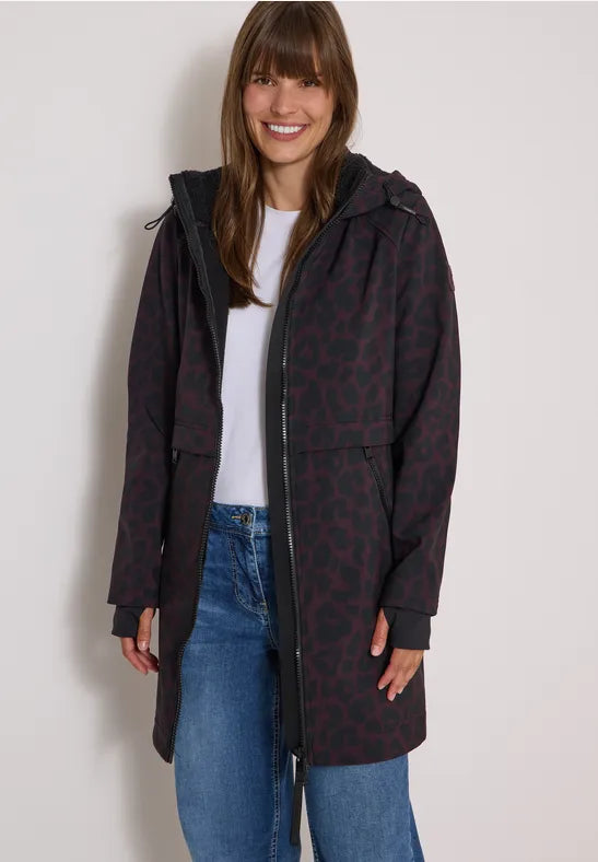 CECIL Softshell Animal Print Hooded Zip Coat | Berry 101456