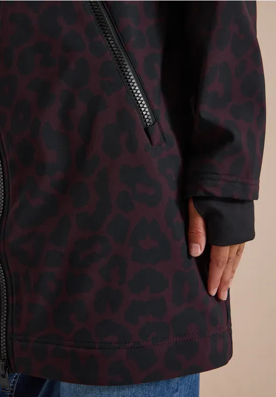 CECIL Softshell Animal Print Hooded Zip Coat | Berry 101456