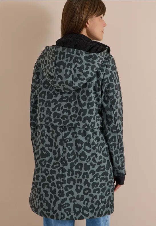 CECIL Softshell Animal Print Hooded Zip Coat | Khaki 101456