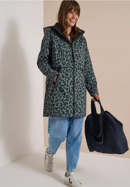 CECIL Softshell Animal Print Hooded Zip Coat | Khaki 101456
