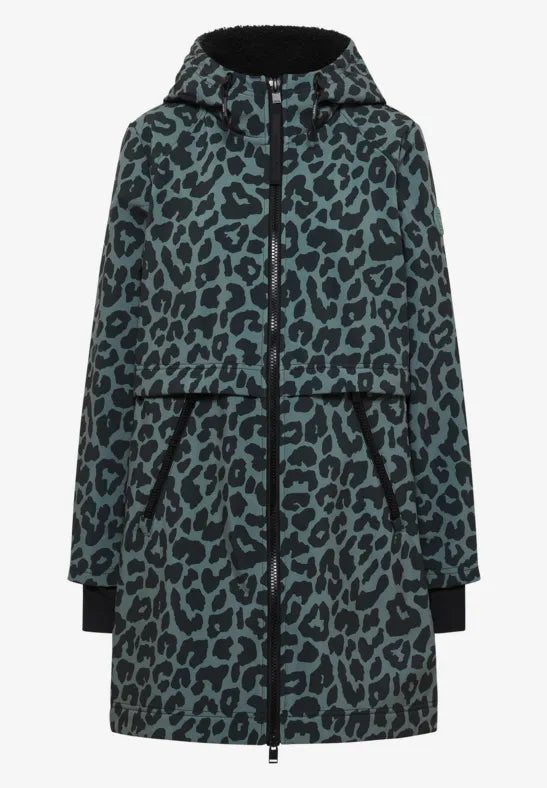 CECIL Softshell Animal Print Hooded Zip Coat | Khaki 101456