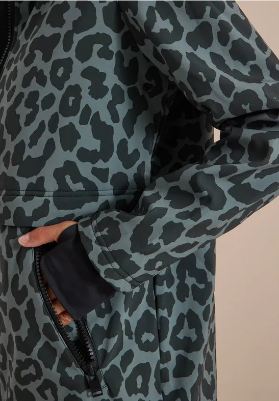 CECIL Softshell Animal Print Hooded Zip Coat | Khaki 101456