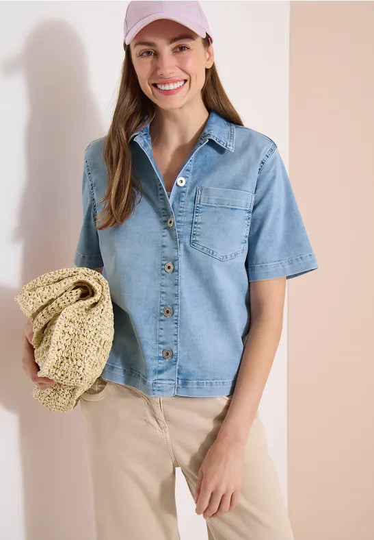 CECIL Short Sleeve Overshirt | Light Blue 213073