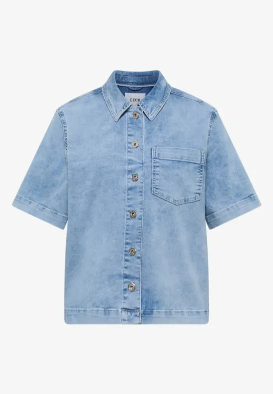 CECIL Short Sleeve Overshirt | Light Blue 213073