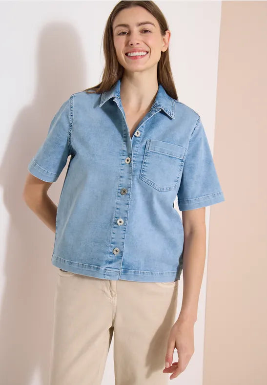 CECIL Short Sleeve Overshirt | Light Blue 213073