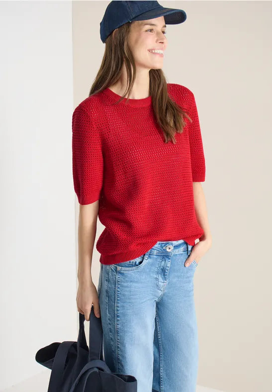 CECIL Structure Round Neck Pullover | Red 303841