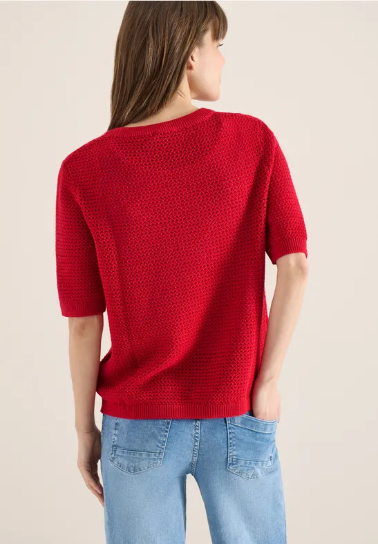 CECIL Structure Round Neck Pullover | Red 303841