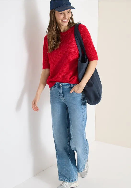 CECIL Structure Round Neck Pullover | Red 303841