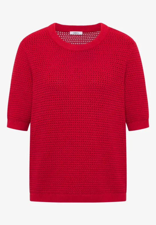 CECIL Structure Round Neck Pullover | Red 303841