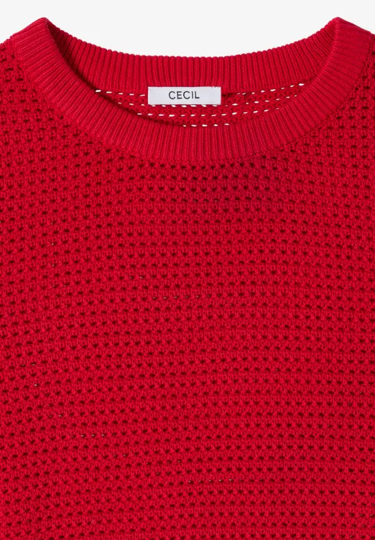CECIL Structure Round Neck Pullover | Red 303841