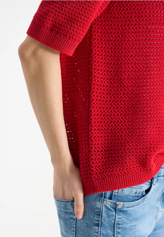 CECIL Structure Round Neck Pullover | Red 303841