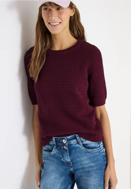 CECIL Structure Round Neck Pullover | Grape 303841