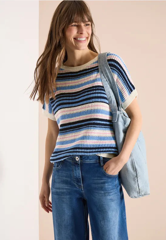 CECIL Tape Yarn Ribbon Stripe Sweater | Blue Multicolour 303842